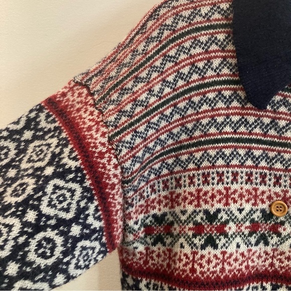 MAC & JAC Sz M 100% Wool Fair Isle Style Wooden Buttons Double Breasted Cardigan - Picture 6 of 8